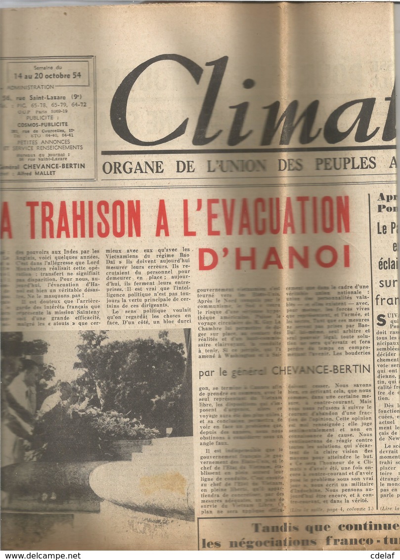 Journal " Climats"no 460 De La Trahison à L'évacuation D'hanoÏ Env 2,50 - Other & Unclassified