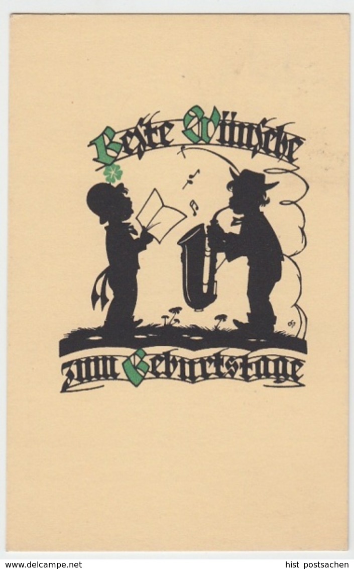 (10596) AK Scherenschnitt Geburtstag, Musikanten 1942 - Scherenschnitt - Silhouette