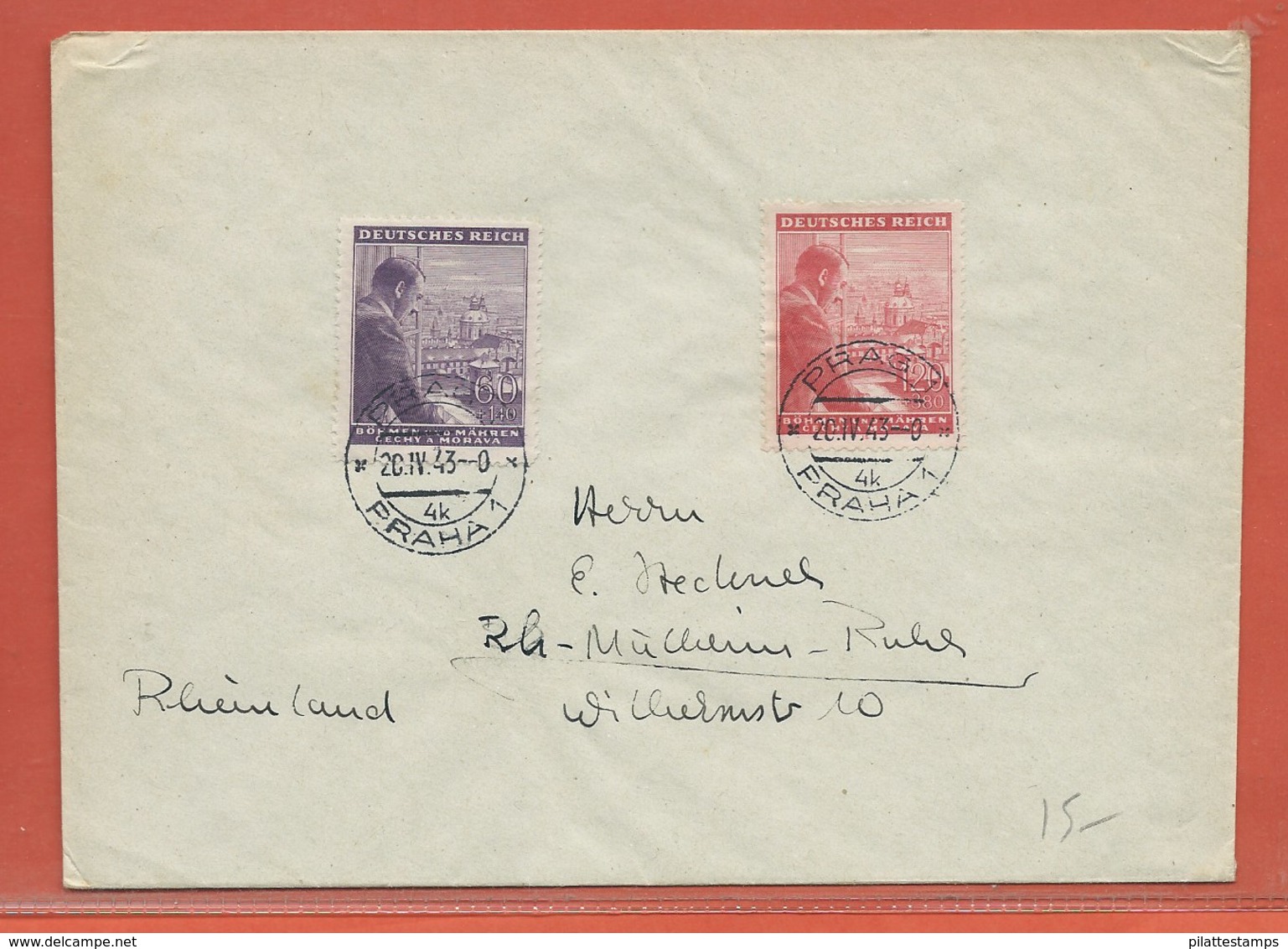 BOHEME ET MORAVIE LETTRE DE 1943 DE PRAGUE POUR MULHEIM ALLEMAGNE - FDC