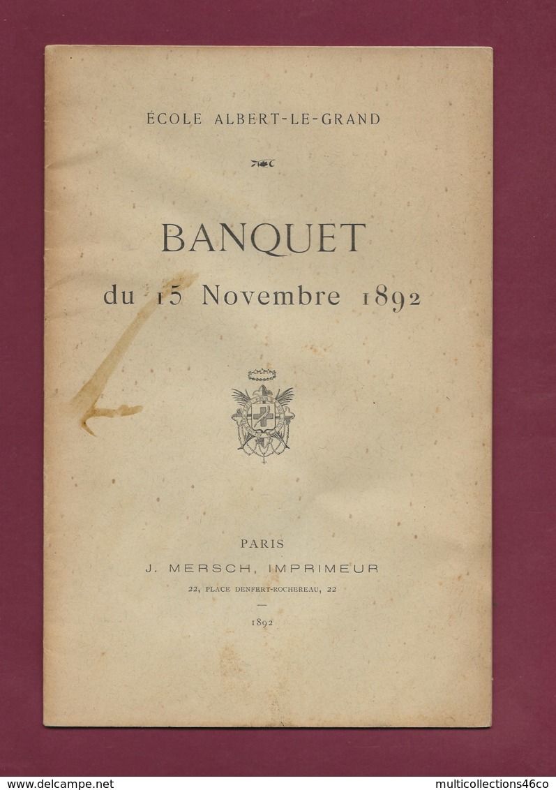 200320B - Opuscule 1892 ECOLE ALBERT LE GRAND ARCUEIL Banquet 15 Novembre Fête Patronale - Ile-de-France