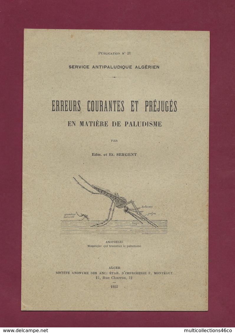 200320B - Opuscule SANTE MEDECINE - 1922 ERREURS COURANTES ET PREJUGES En Matère De PALUDISME Anophèle - Other & Unclassified