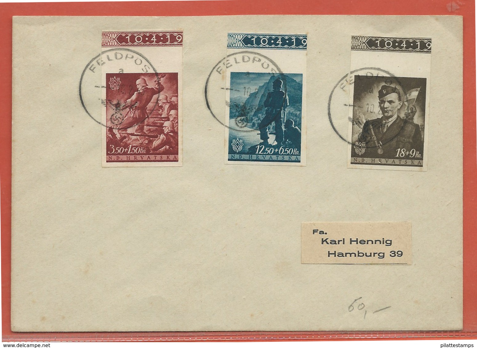 CROATIE NON DENTELES SUR LETTRE DE 1945 POUR HAMBOURG ALLEMAGNE - Croatie