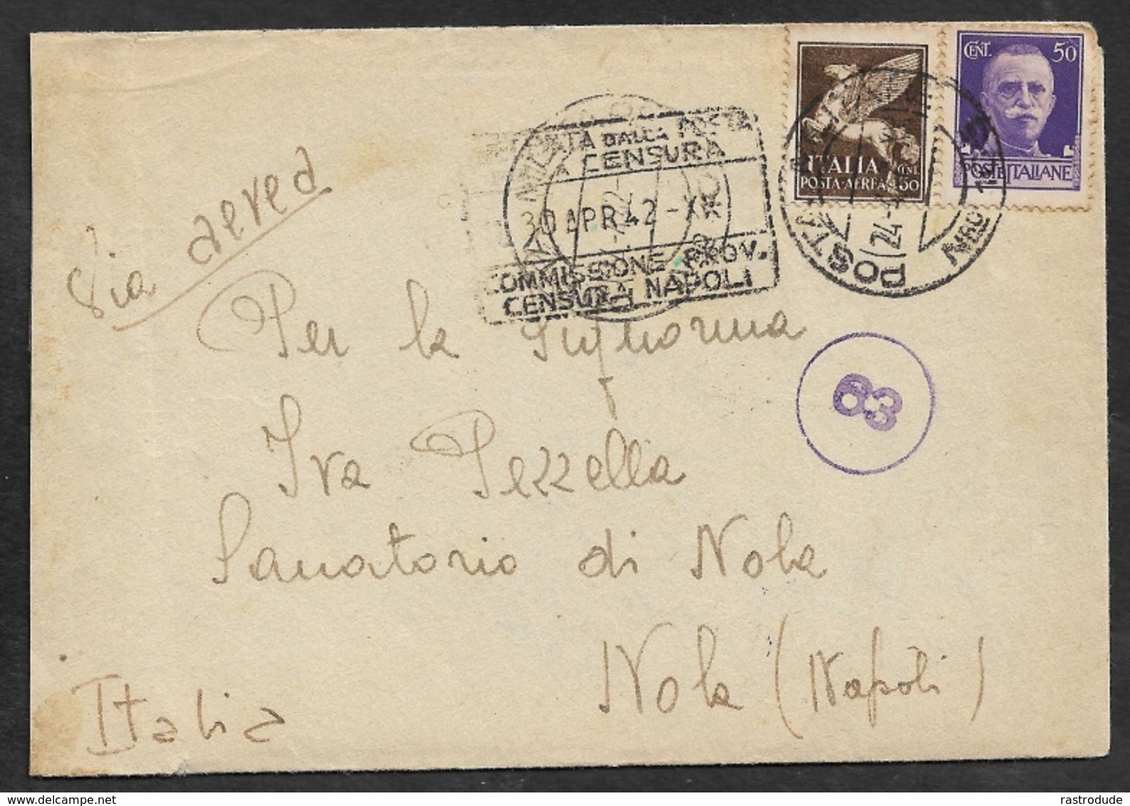 1942   ITALIE OCCUPATION GRECE GREECE - 178 - COMANDO BASE CORINTO - CENSURA NAPOLI - Con Contenuto. - Correo Militar (PM)