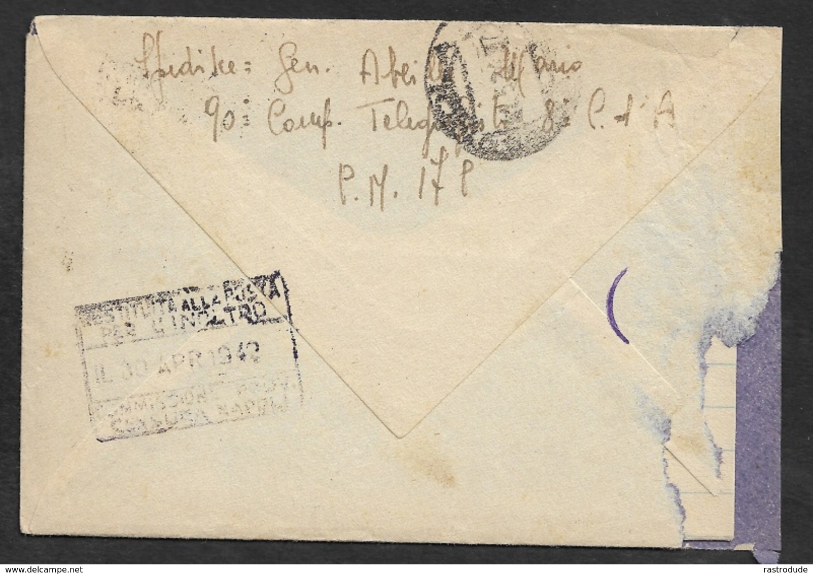 1942   ITALIE OCCUPATION GRECE GREECE - 178 - COMANDO BASE CORINTO - CENSURA NAPOLI - Con Contenuto. - Correo Militar (PM)