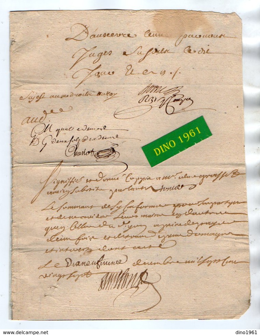 16.989 - Cachet Généralité De DIJON -  AUXERRE - Acte De 1727 - - Cachets Généralité