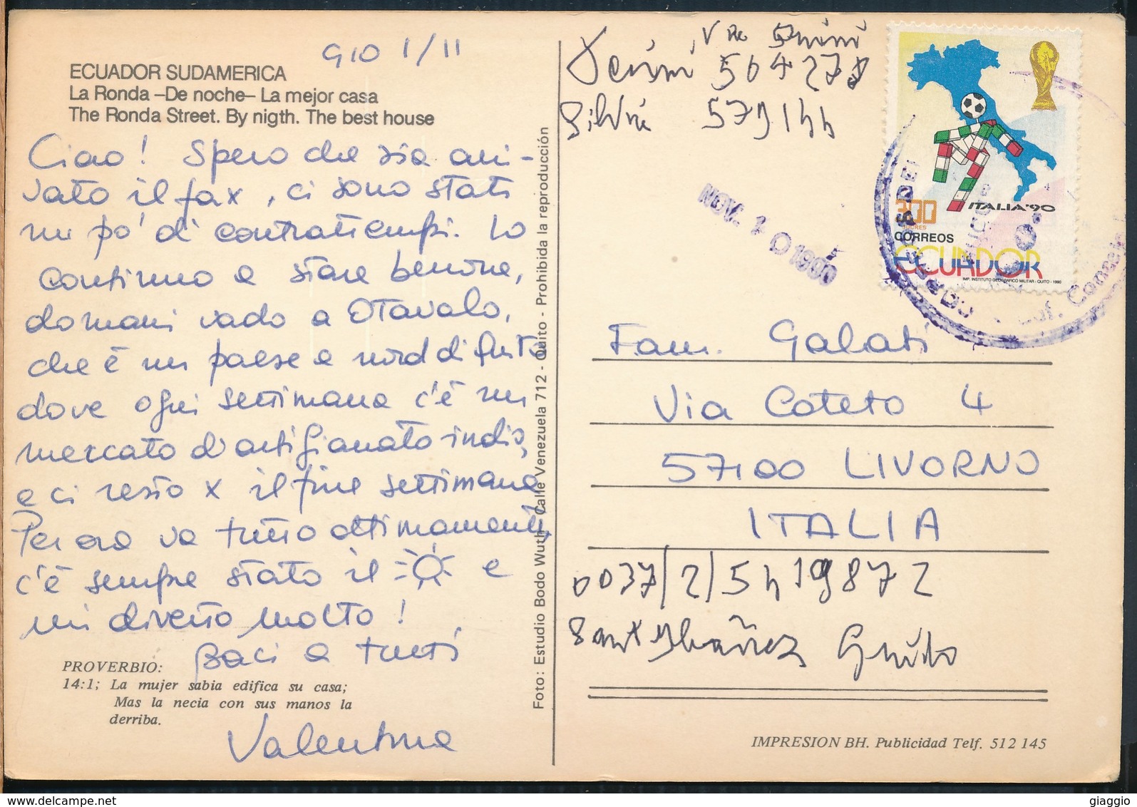°°° 19534 - ECUADOR - LA RONDA , DE NOCHE - 1990 With Stamps °°° - Ecuador