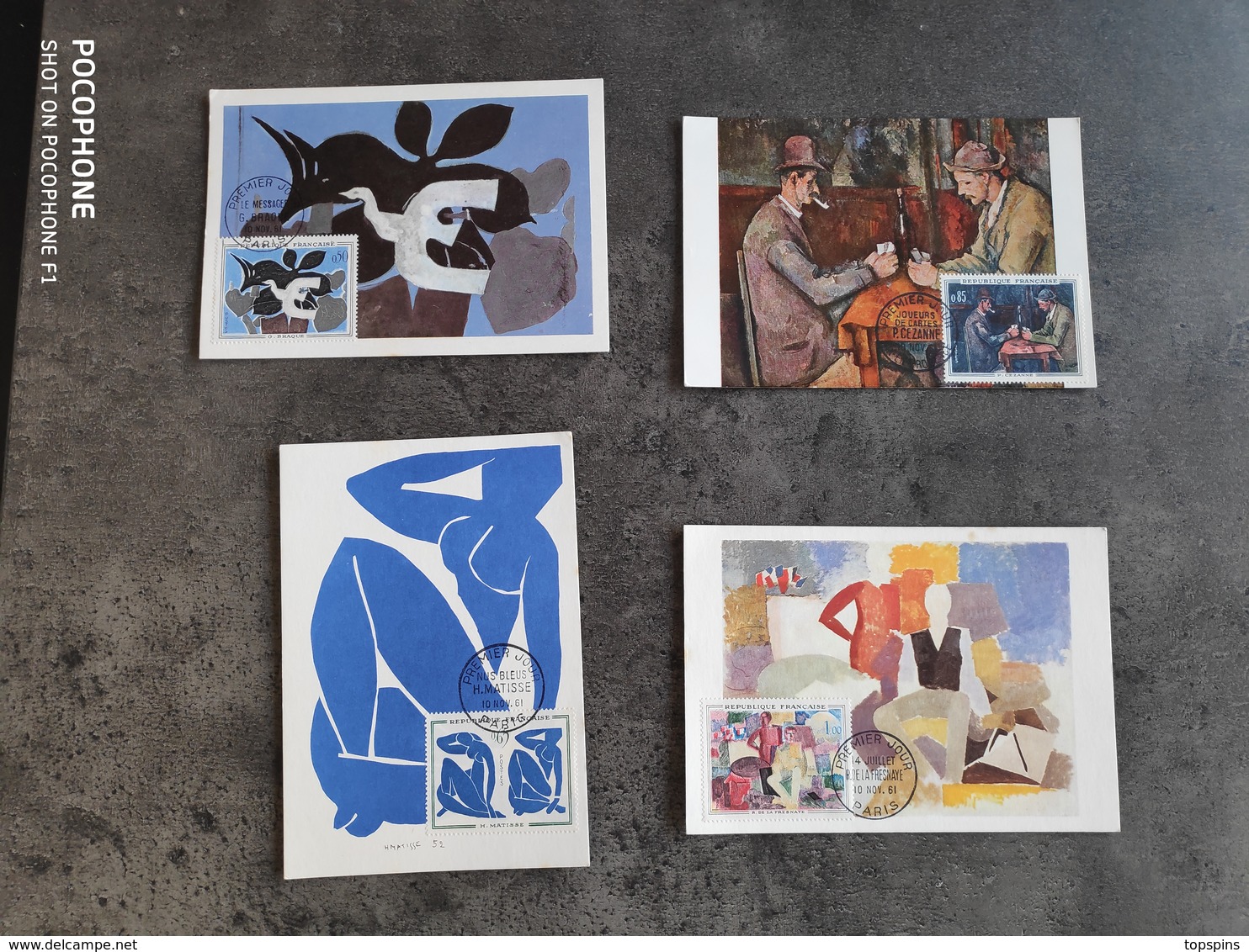 FRANCE PEINTURE TABLEAUX 1961 YT 1319 / 1322 LOT 4 CARTE MAXIMUM PREMIER JOUR FDC CEZANNE FRESNAYE MATISSE BRAQUE EXC - 1960-1969