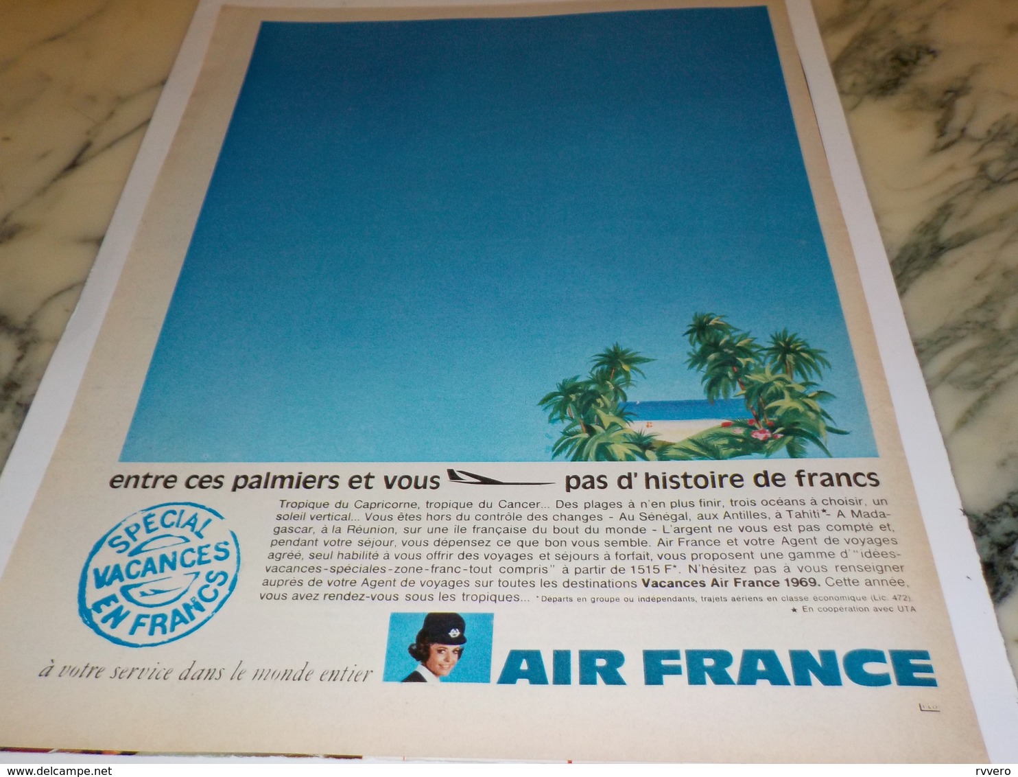 ANCIENNE PUBLICITE CES PALMIERS  AIR FRANCE   1969 - Publicités