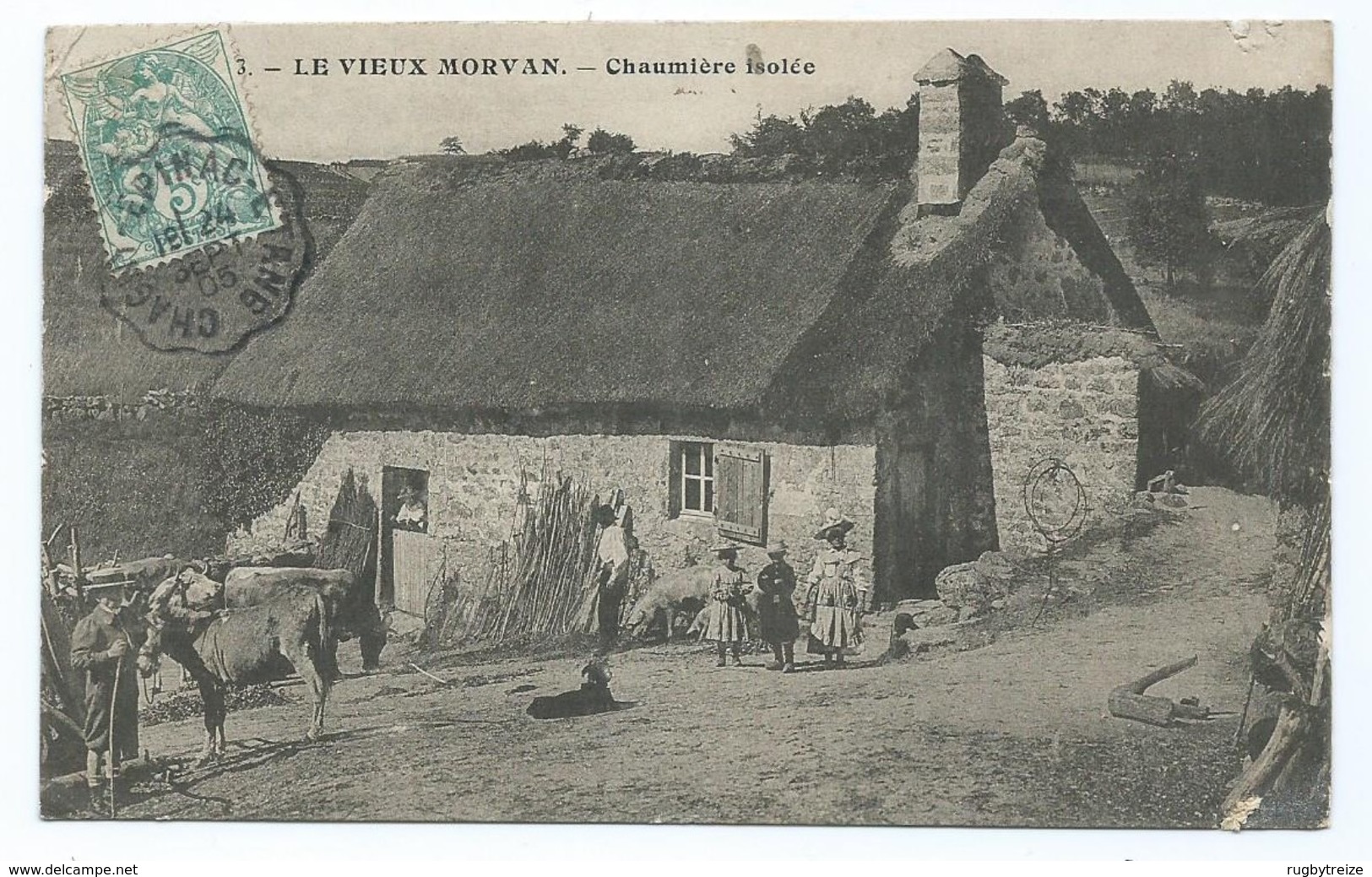 3418 Le Vieux Morvan Chaumière Isolée Cachet Convoyeur  Chagny à Etang Sur Auroux Via Epinac 1905 - Franche-Comté