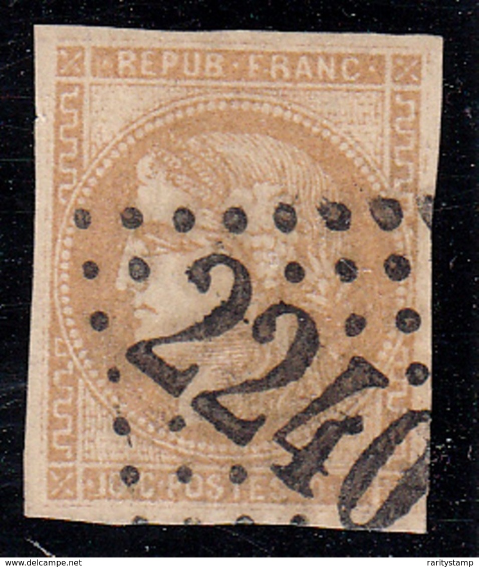 FRANCIA 1870 GOVERNO PROVVISORIO CERERE UNIF. N. 43a VFU CERTIFICATO SPLENDIDO - 1870 Bordeaux Printing