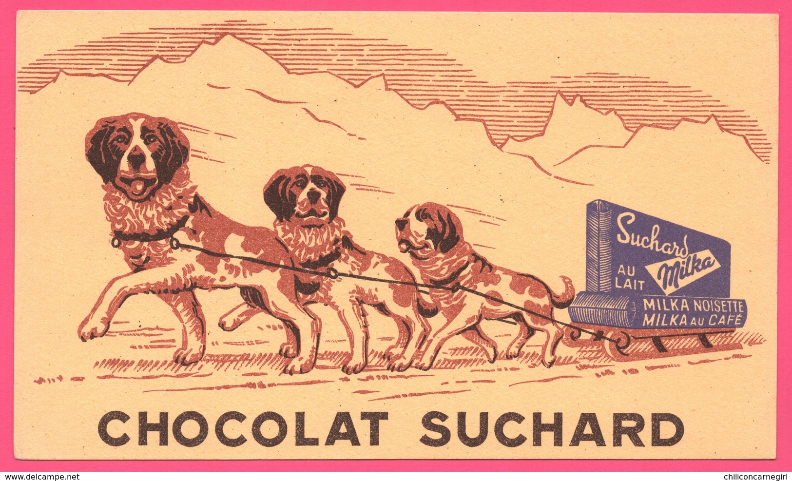 BUVARD Illustré - BLOTTING PAPER - SUCHARD Au Lait - Milka - Chocolat - Attelage - Chien Saint Bernard - Chocolade En Cacao