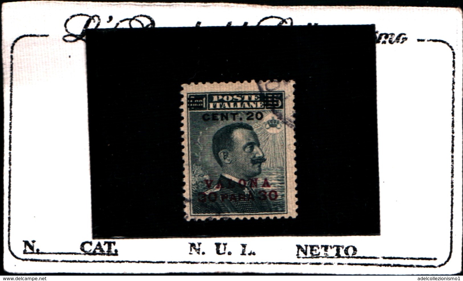 93673) ITALIA-VALONA-20 C. Su 30 Pa.Michetti Nero Sopr. Cent. 20 - Gennaio 1916 -USATO - Albanië