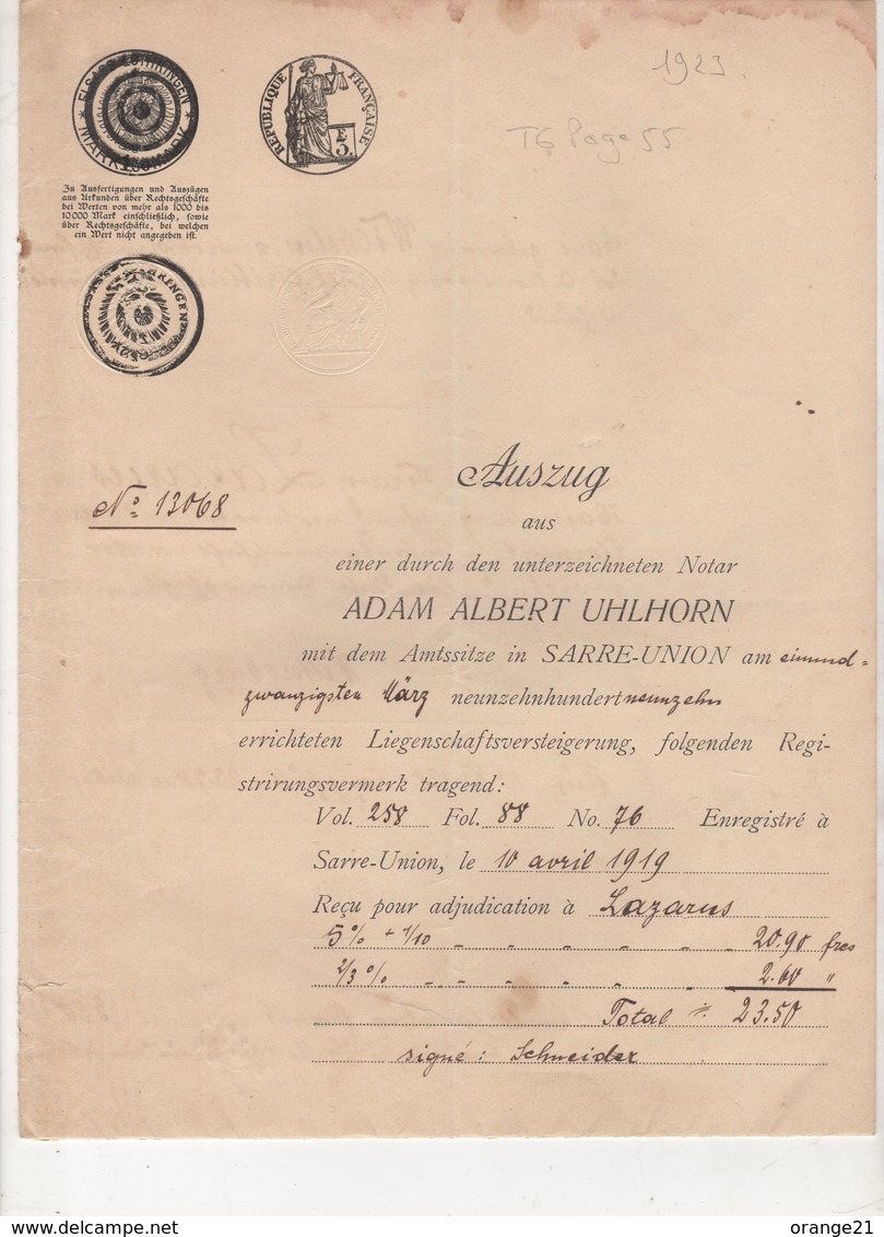 DOCUMENT D'ALSACE LORRAINE T6 Rare  Cote 100Euros - Collections