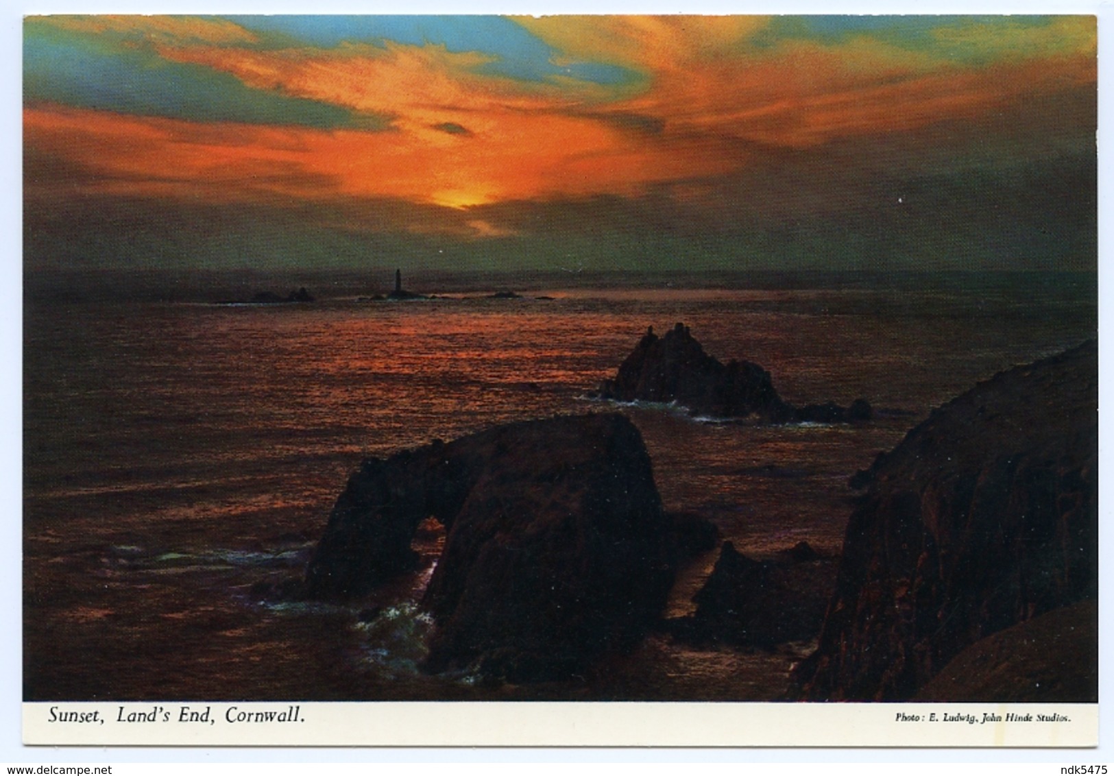 JOHN HINDE : SUNSET, LAND'S END, CORNWALL (9 X 14.5cms Approx.) - Land's End