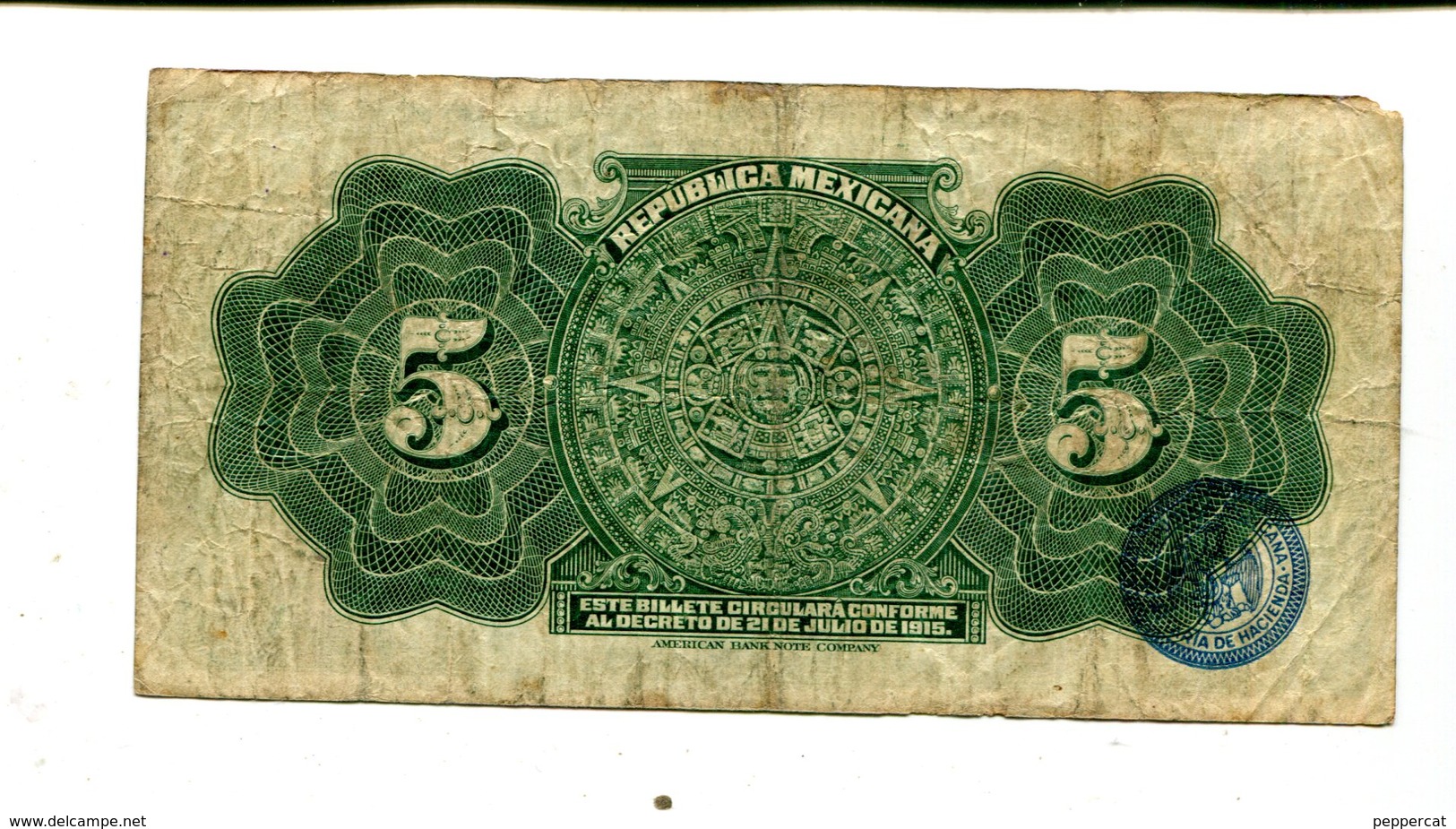 MEXICO 5 PESOS 1915 REPUBLICA MEXICANA F/VF 4.25 - Mexico