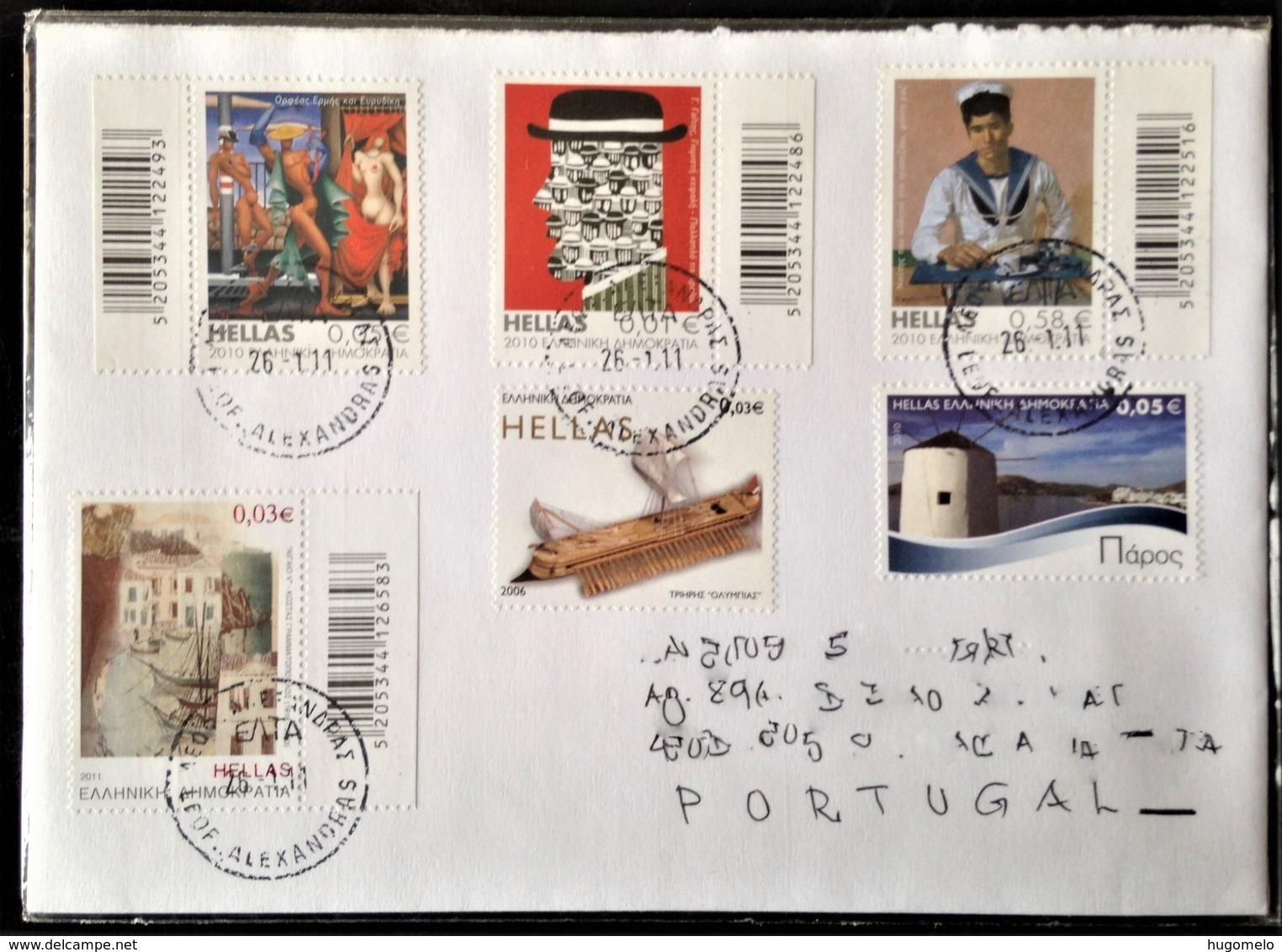 Greece, Circulated Cover To Portugal, "Painting", "Famous People", "Greek Islands", "Paros", "Engraving" 2011 - Covers & Documents
