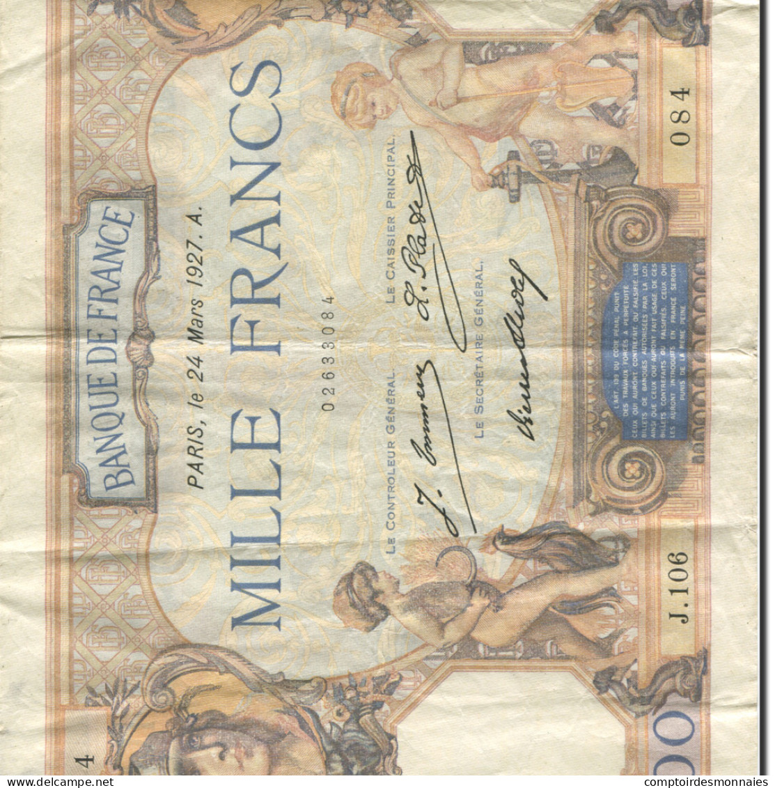 France, 1000 Francs, Cérès Et Mercure, 1927, 1927-03-24, TTB Fay:37.01 KM:79a - 1 000 F 1927-1940 ''Cérès Et Mercure''