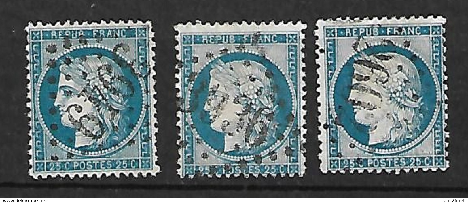 France   N°  60A; 60B Et 60 C  Oblitérés B/T B    Gros Chiffres      - 1871-1875 Ceres