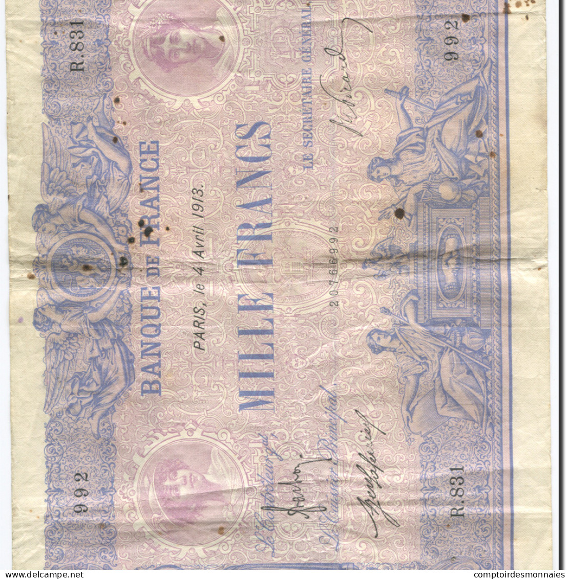 France, 1000 Francs, Bleu Et Rose, 1889, 1913-04-04, TB, Fayette:36.27, KM:67g - 1 000 F 1889-1926 ''Bleu Et Rose''