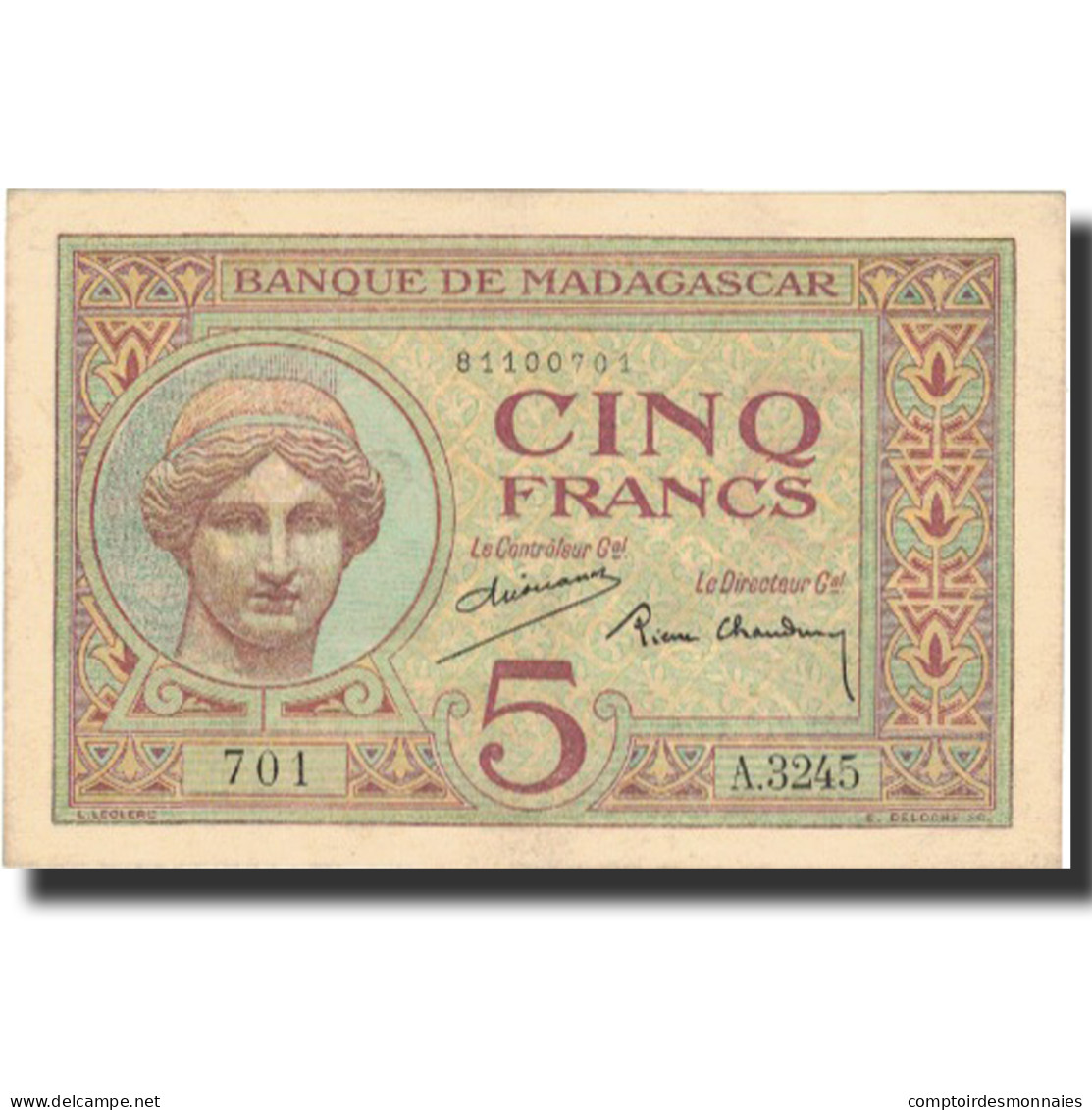 Billet, Madagascar, 5 Francs, 1937, KM:35, SUP - Madagascar