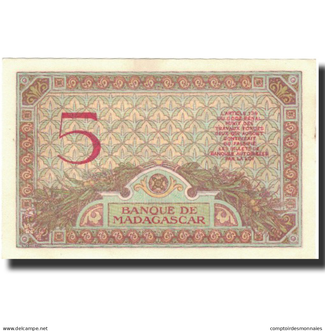 Billet, Madagascar, 5 Francs, 1937, KM:35, SPL - Madagascar