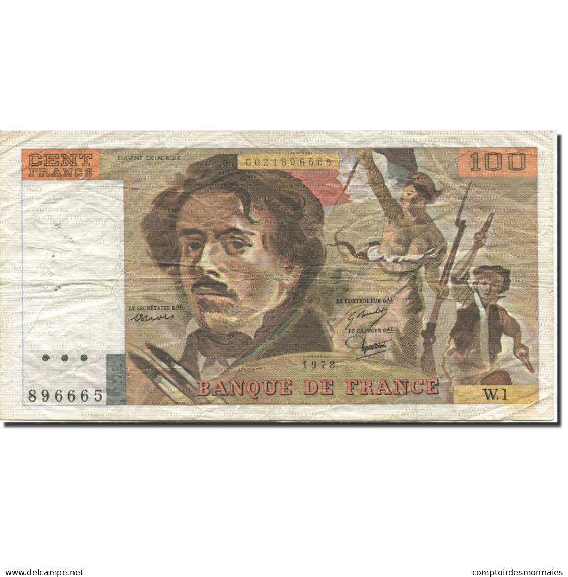 France, 100 Francs, Delacroix, 1978, 1978, TB, Fayette:68.1, KM:153 - 100 F 1978-1995 ''Delacroix''