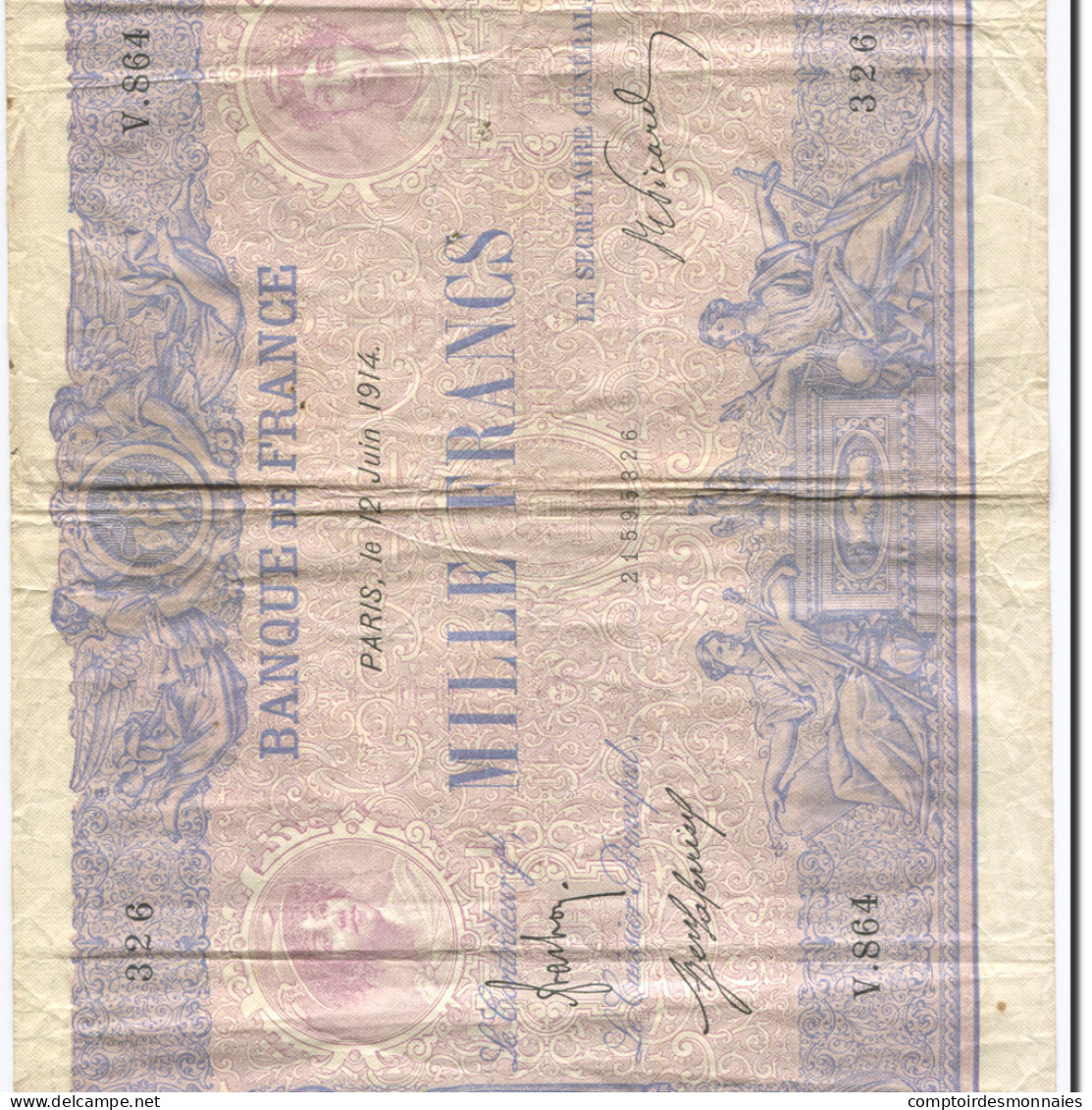 France, 1000 Francs, Bleu Et Rose, 1889, 1914-06-12, TB, Fayette:36.28, KM:67g - 1 000 F 1889-1926 ''Bleu Et Rose''