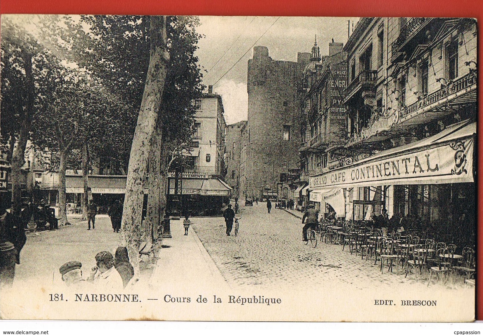 CP 11-NARBONNE- Aude- Cours De La République-Grand Café Continental -animée  Voyagée 1928- Scans Recto Verso- - Narbonne