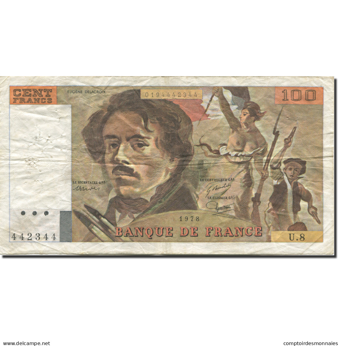 France, 100 Francs, Delacroix, 1978, 1978, TB, Fayette:69.01f, KM:154a - 100 F 1978-1995 ''Delacroix''