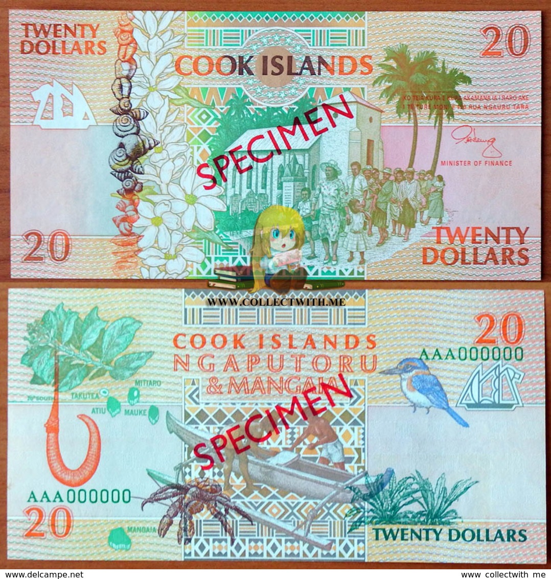 Cook Islands 20 Dollars 1992 UNC Specimen P-9 - Islas Cook