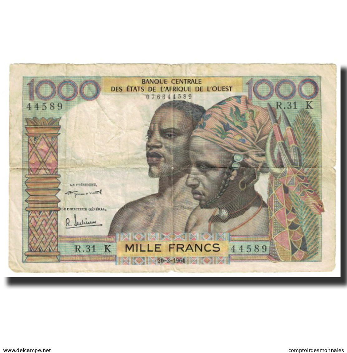 Billet, West African States, 1000 Francs, 1961, 1961-03-20, KM:103Ab, TB - West African States