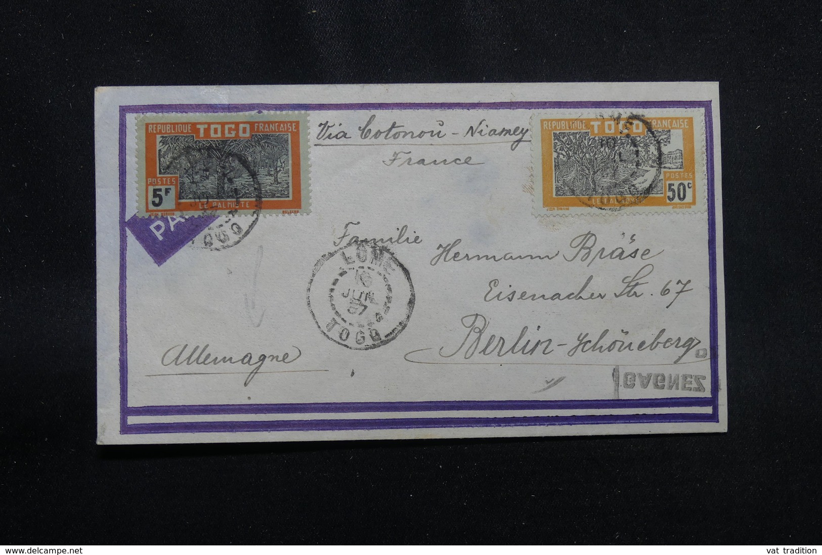 TOGO - Enveloppe De Lome Pour L 'Allemagne En 1937 Via Cotonou Et Paris Par Avion, Affranchissement Plaisant - L 56778 - Lettres & Documents