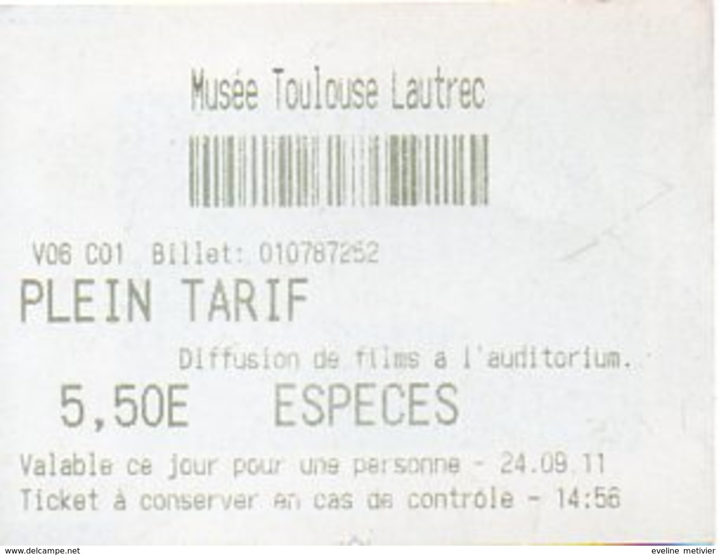 TICKET MUSEE TOULOUSE LAUTREC  / Aristide Bruant, 1892 / ALBI - Eintrittskarten
