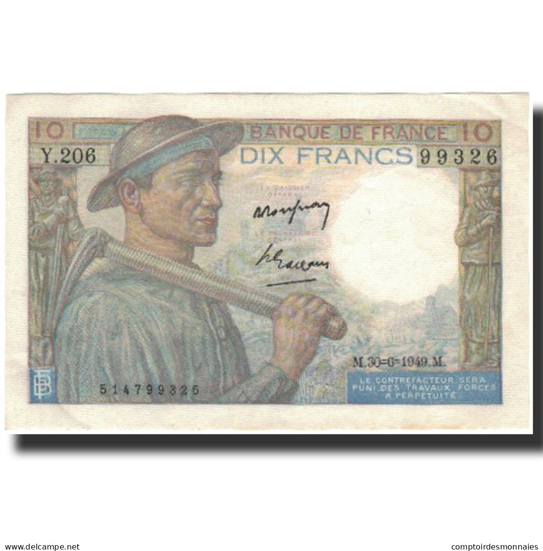 France, 10 Francs, Mineur, 1949, 1949-06-30, SUP+, Fayette:8.22a, KM:99f - 10 F 1941-1949 ''Mineur''