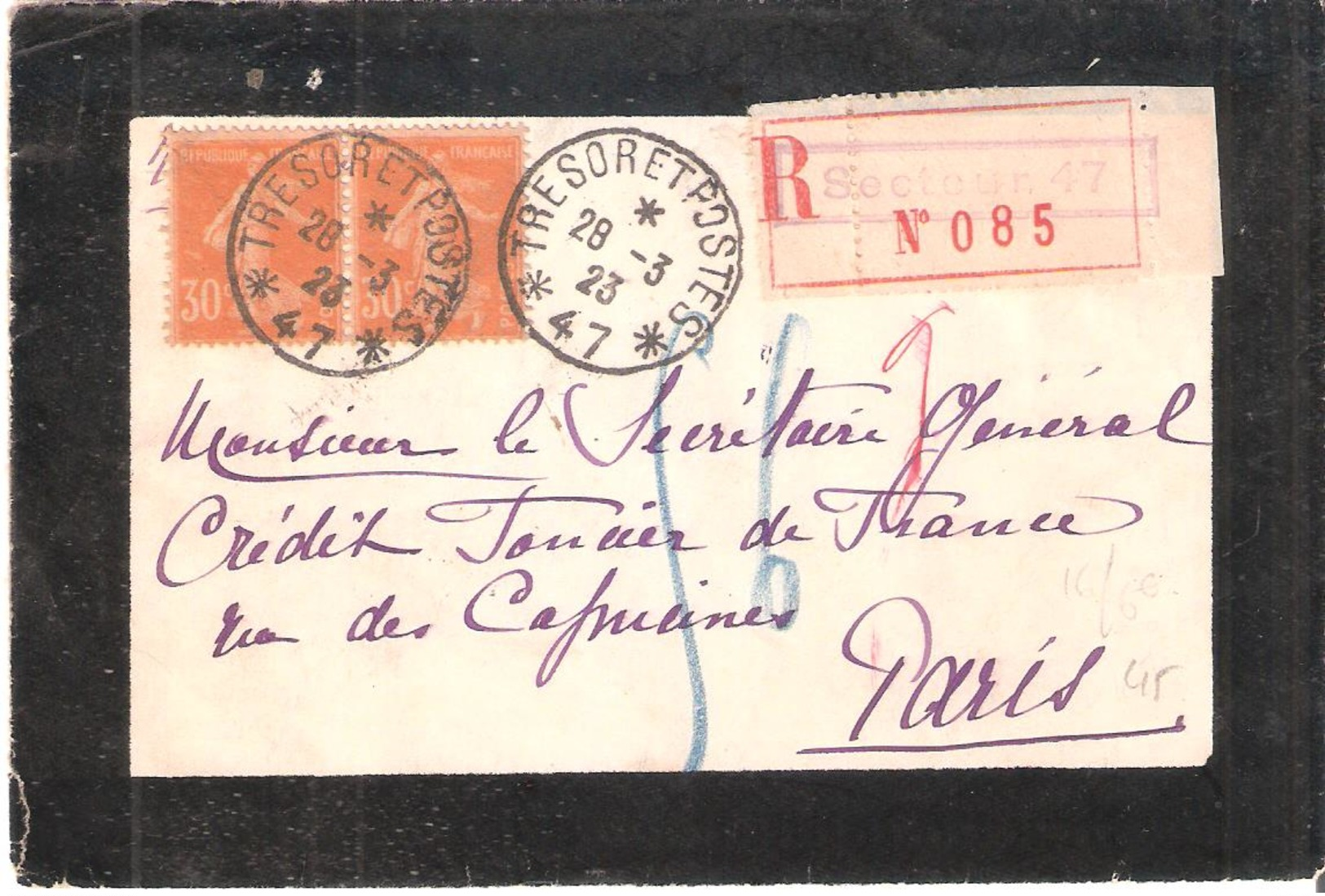 TRESOR ET POSTES * 47 * De SIEGBURG Sur Lettre Recommandée Surpaire Du 30csemeuse Camée Jaune - 1921-1960: Modern Tijdperk