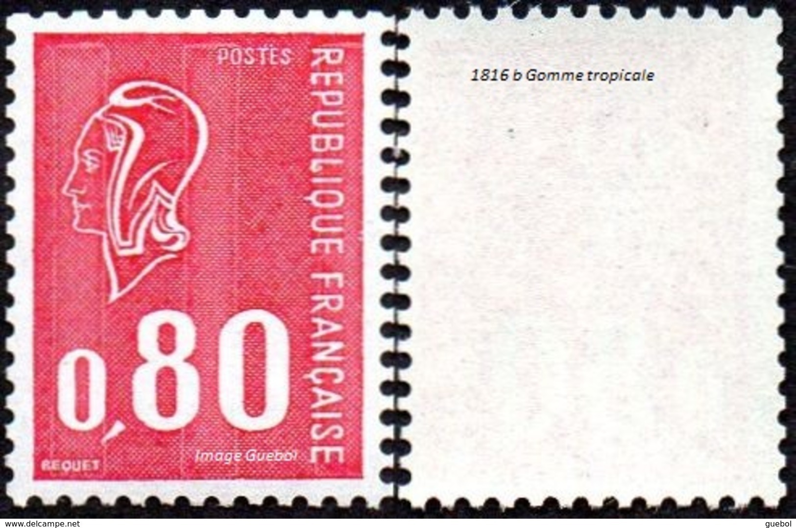 France Marianne De Béquet N° 1816 B ** Le 80c Rouge - Taille Douce - 3 Bandes Phosphore Gomme Tropicale - 1971-1976 Marianna Di Béquet