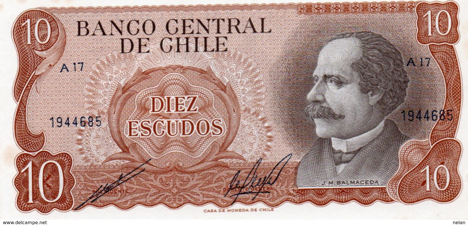 CHILE 10 ESCUDOS 1967 P-143a.2  UNC - Chili