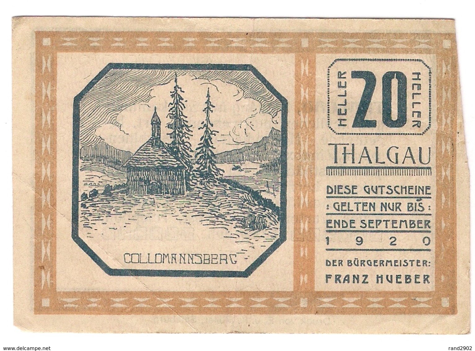 Österreich Austria Notgeld 20 HELLER FS1065 THALGAU /194M/ - Austria