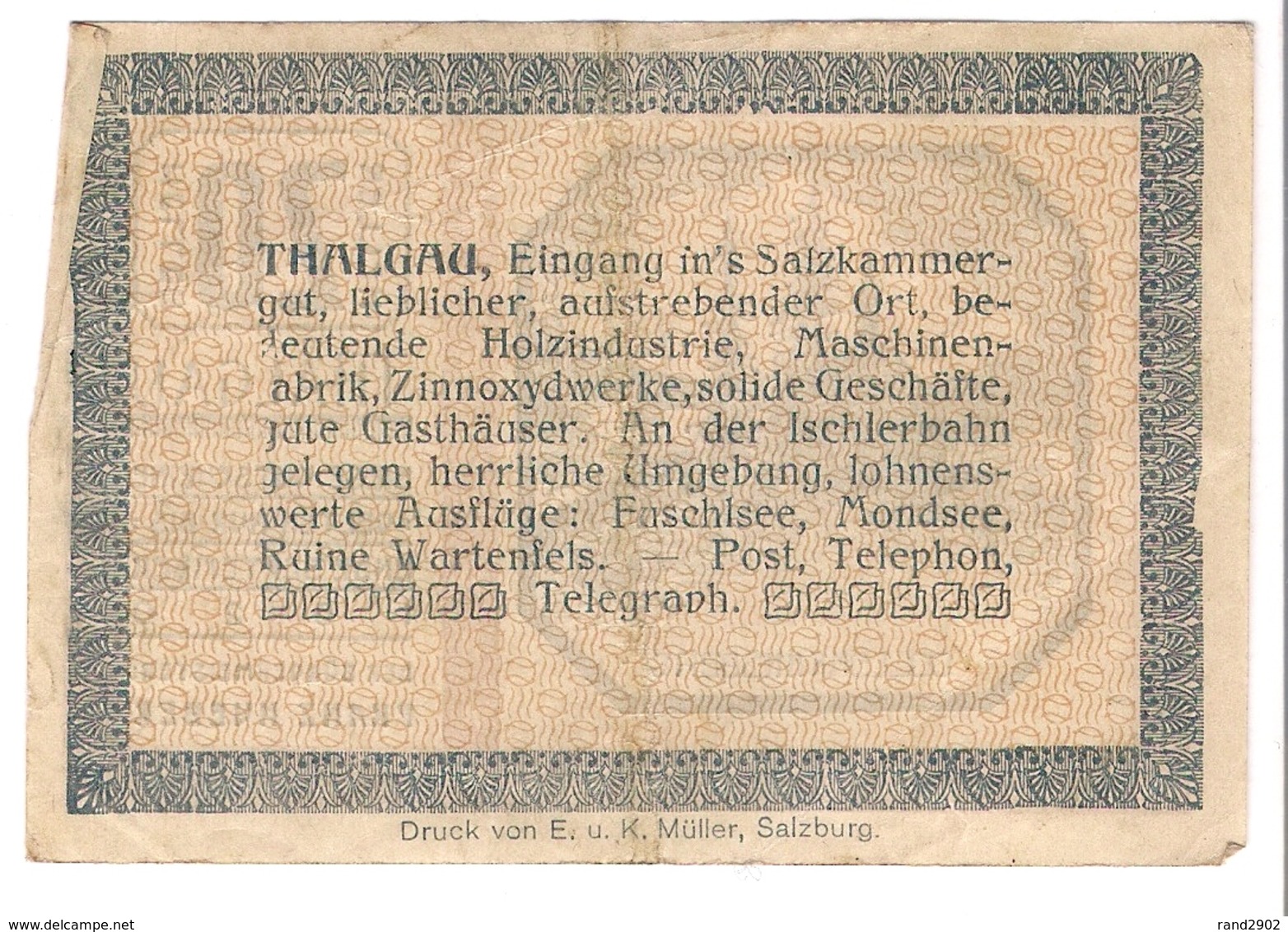 Österreich Austria Notgeld 20 HELLER FS1065 THALGAU /194M/ - Austria