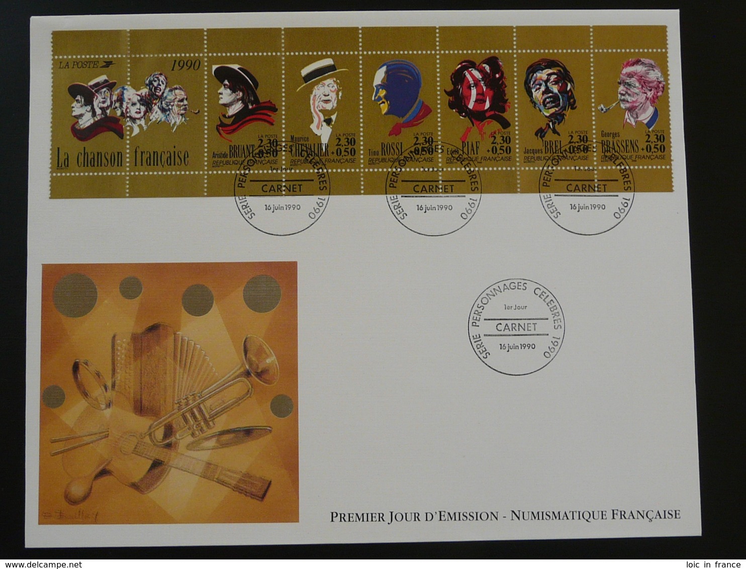 FDC Carnet Personnages Célèbres Chanson Française Edition Numismatique 1990 - Musik