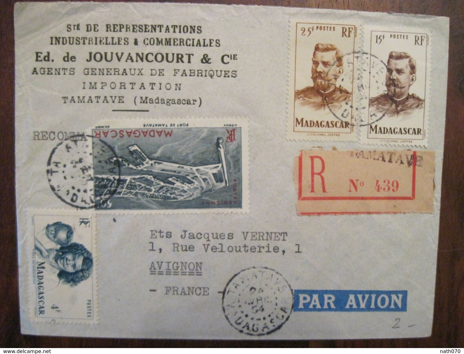 Madagascar France Recommandé Lettre Enveloppe Cover Colonie Air Mail Par Avion Poste Aerinne Port De TAMATAVE - Briefe U. Dokumente