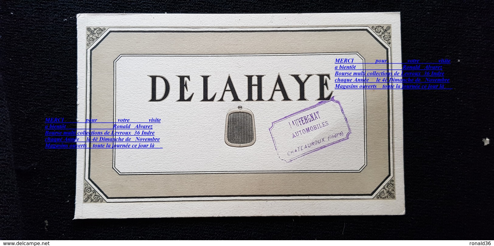 Plaque Carton Publicitaire Voiture DELAHAYE Gaufrée Lauvergnat Automobiles CHATEAUROUX 36 Indre ILLUSTRATION Radiateur - Plaques En Carton