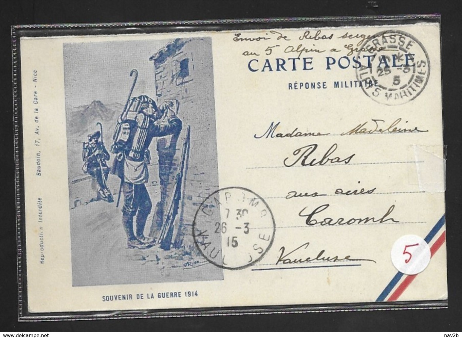 Carte En Franchise Militaire . Réponse Militaire . " Souvenir De La Guerre 1914 (!)" Mars 1915 - Covers & Documents