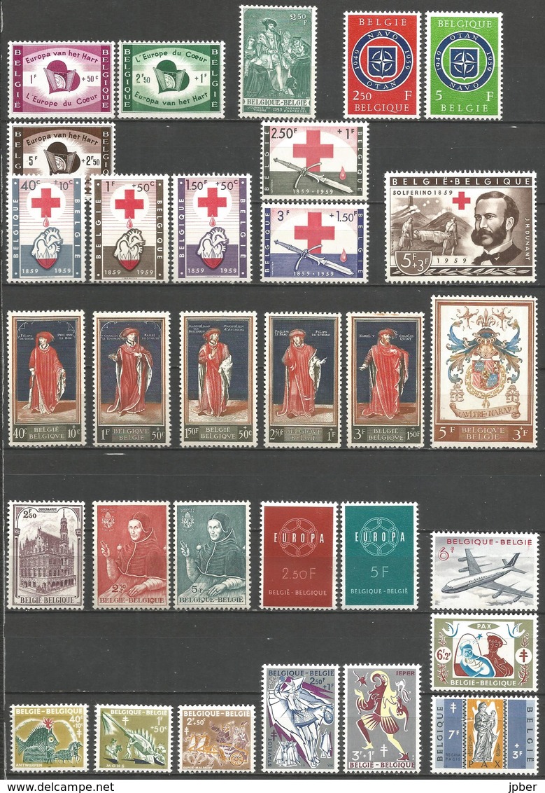 (E099) BELGIQUE - Année Complète 1959 N°1090 à 1120 ** - OTAN, Croix-Rouge, Oudenaarde, Folklore, Stavelot, Eupen, Ieper - Volledige Jaargang