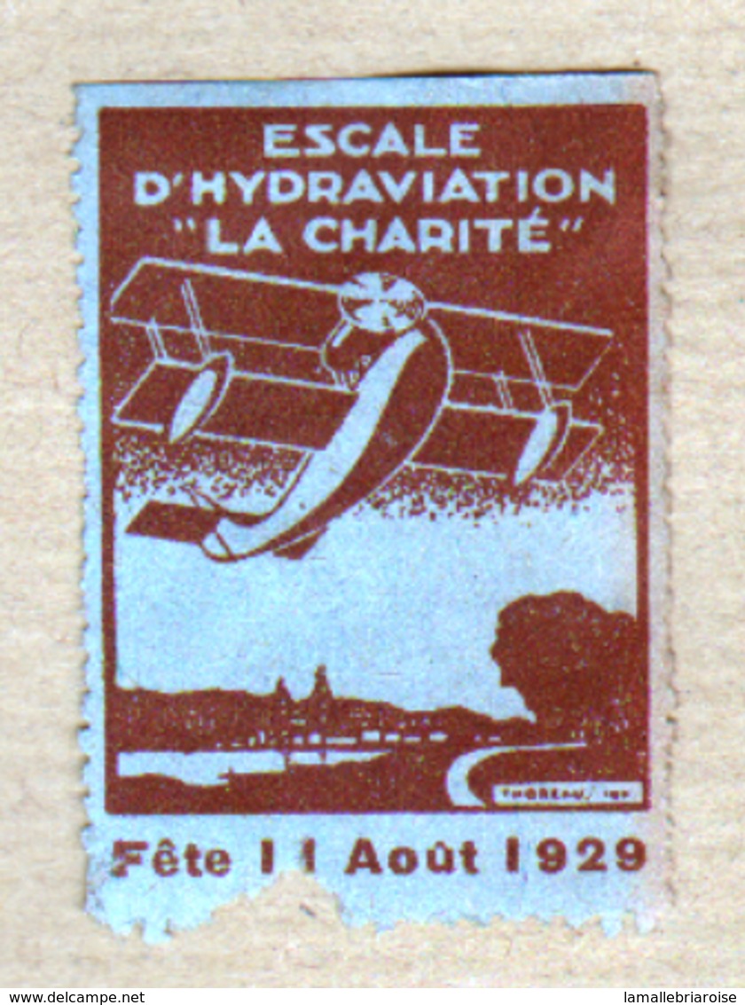 Nievre, La Charité Sur Loire, Erinophilie, Vignette Aviation, Escale Hydraviation "La Charite", Illustration Thoreau - Aviación