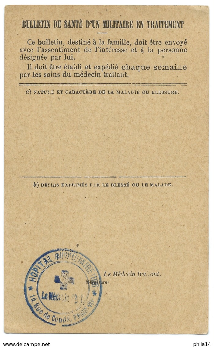 WW1 / BULLETIN DE SANTE D'UN MILITAIRE EN TRAITEMENT / HOPITAL MILITAIRE 16 - Guerre De 1914-18