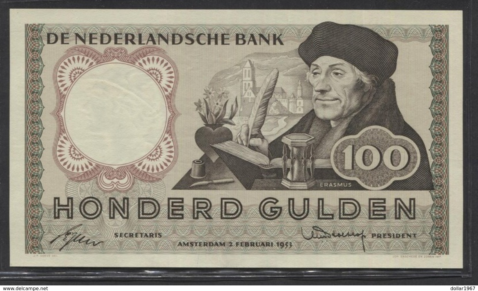 :Netherlands  -  100 Gulden 1953 'Erasmus' Prachtig ++ - 100 Florín Holandés (gulden)