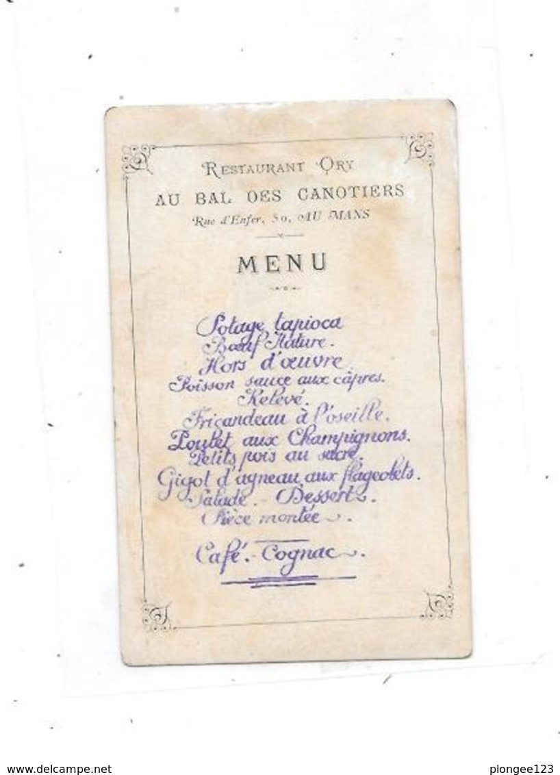 Chromo Et Menu Au Verso : Restaurant ORY, Au Bal Des Canotiers Rue D'enfer LE MANS, - Menus