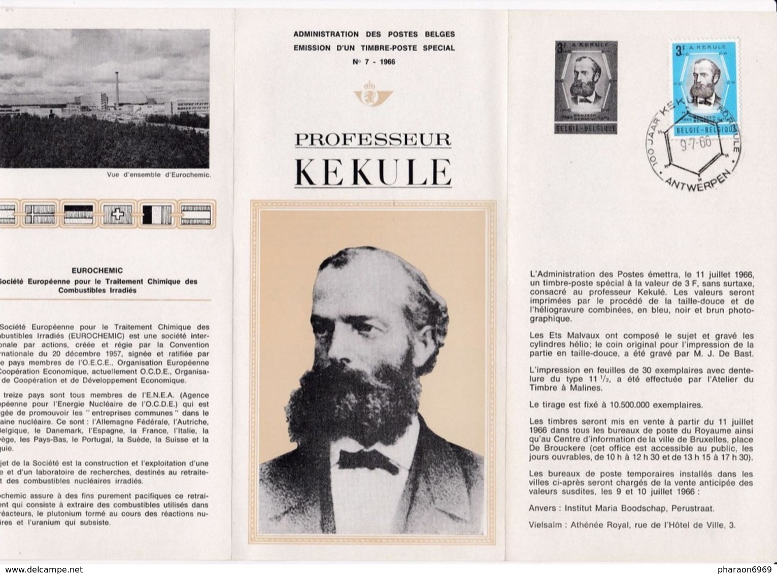 2 Scans Feuillet Poste FDC 1382 1383 Eurochemic Professeur Kerkule - 1961-1970