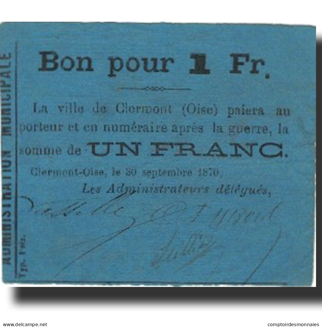 France, CLERMONT, 1 Franc, 1870, TTB - Bons & Nécessité